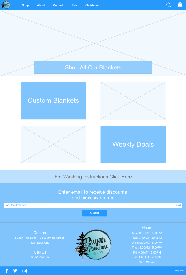 Desktop medium fidelity wireframe of home page